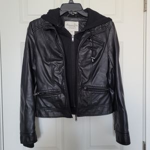 Hoodie Faux Leather Jacket